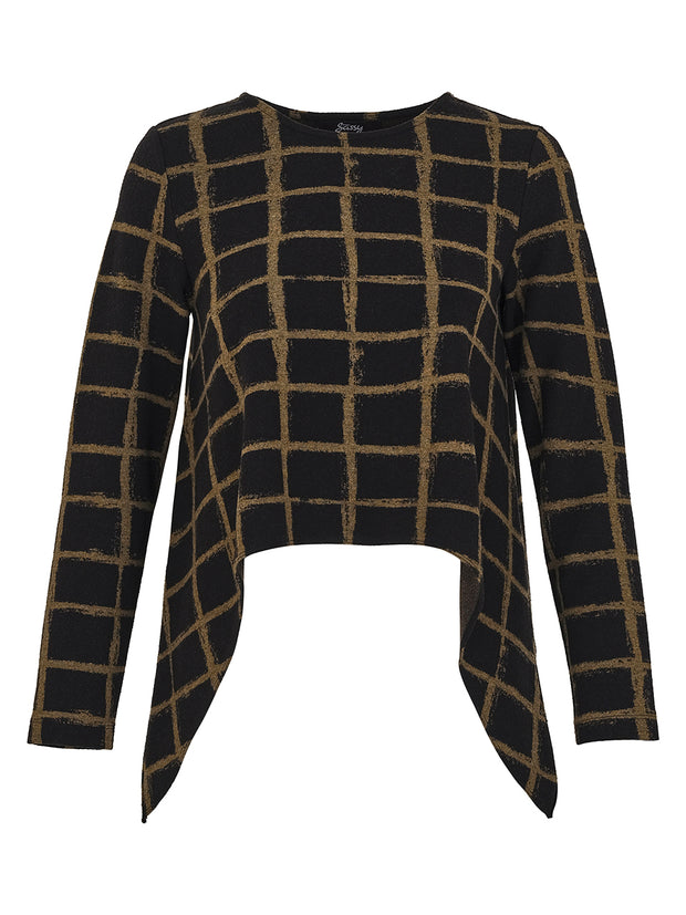 Sassy long sleeve round neck checked sweater