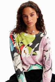 Desigual fine knit abstract print sweater. M. Christian Lacroix