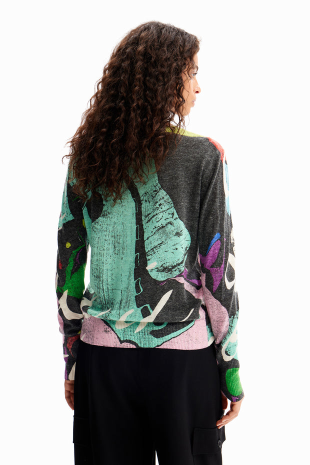 Desigual fine knit abstract print sweater. M. Christian Lacroix