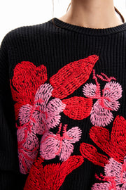 Desigual floral embroidery sweater with puff sleeves