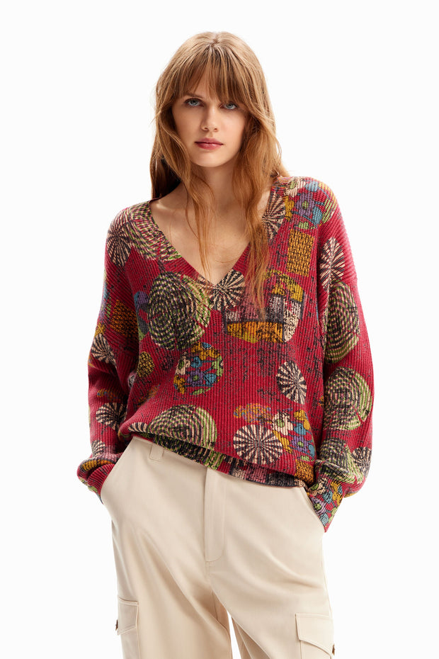 Desigual multicolour print ribbed sweater