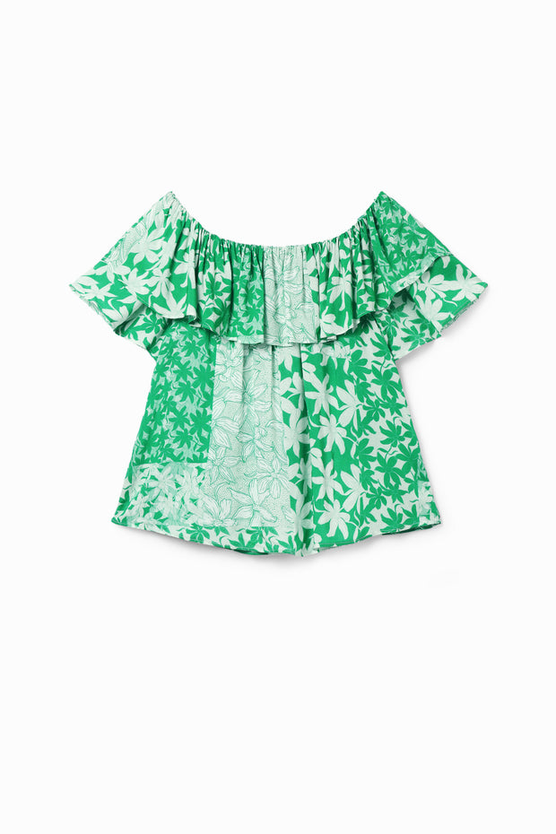 Patchwork floral ruffle blouse