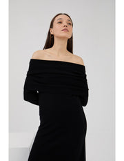 Mus & Bombon knit, off-shoulder dress in black