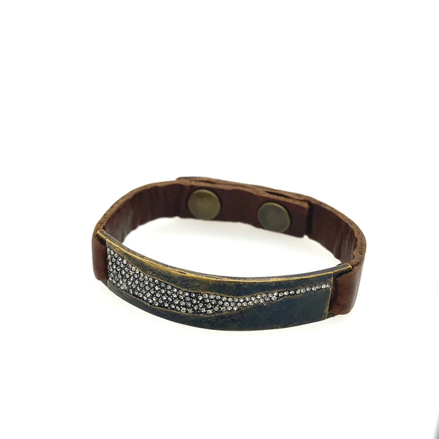 Rebel 'Empire State' vintage pave leather bracelet