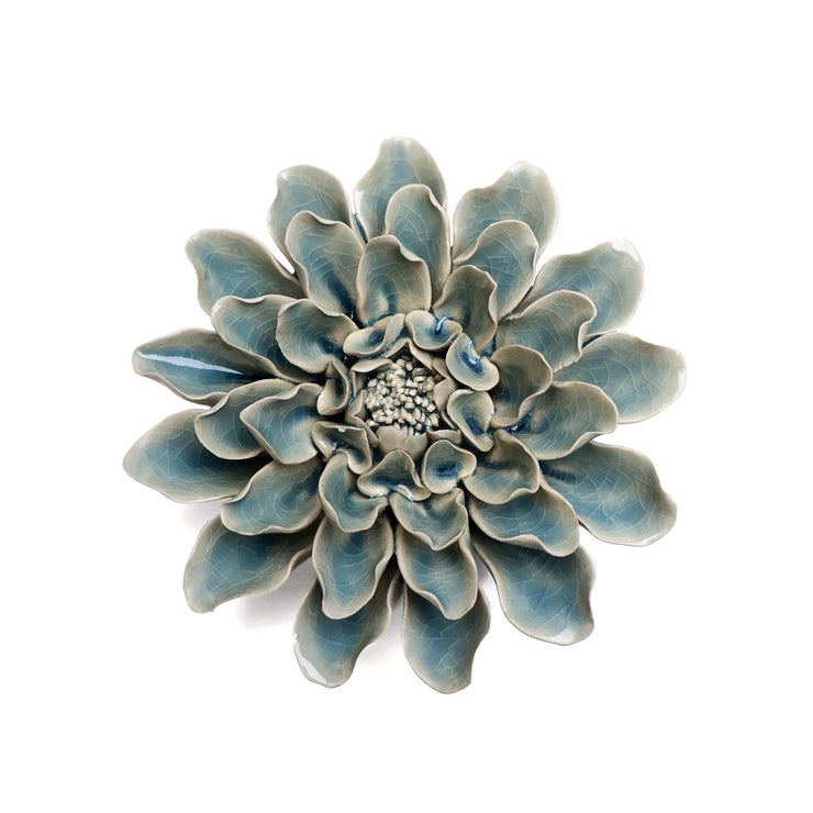 Ceramic Flower - teal ranunculus small