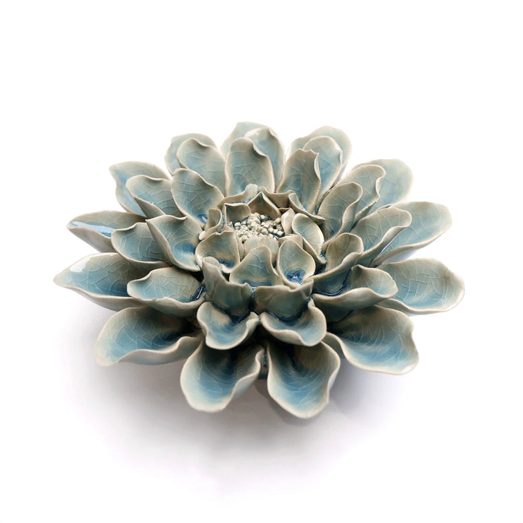 Ceramic Flower - teal ranunculus small