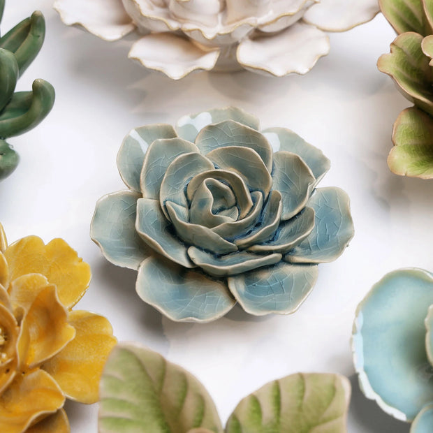 Ceramic Flower -teal Ranunculus