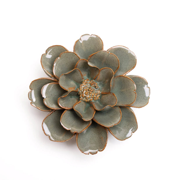 Ceramic Flower -green grey small boxed