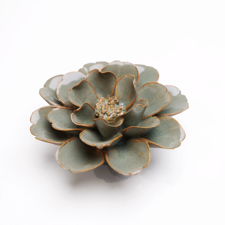 Ceramic Flower -green grey small boxed