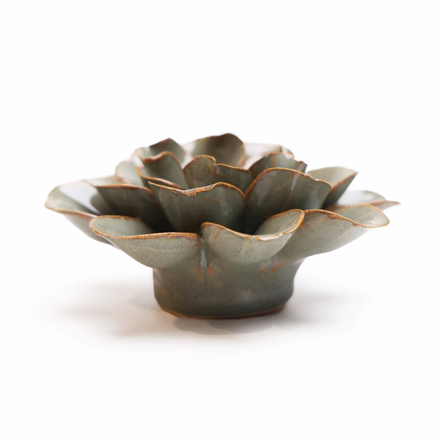 Ceramic Flower -green grey small boxed