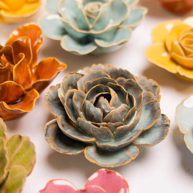 Chive Ceramic Flower muddy blue English Rose