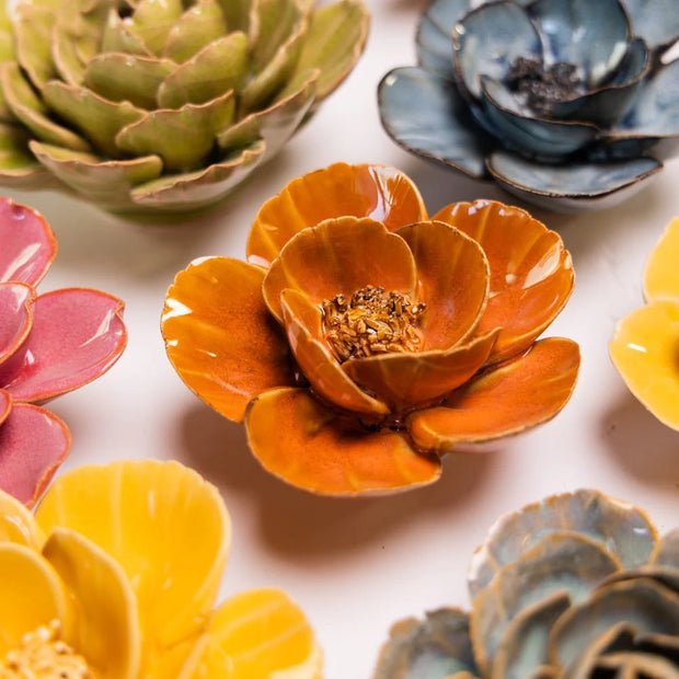 Chive Ceramic Flower Burn Orange Poppy