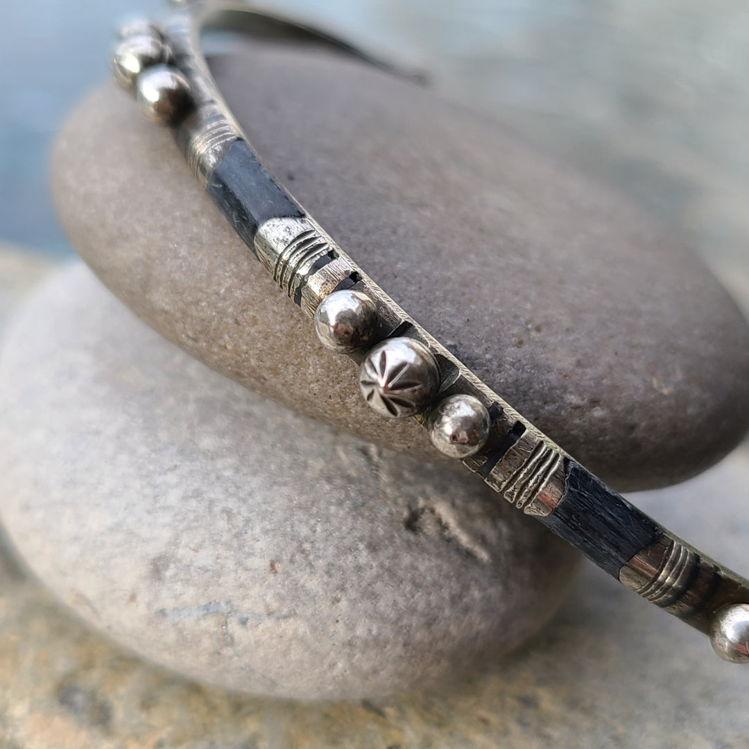 Moroccan Jewelry, pair Massa Souss Berber silver wide offers bangles with lovely swirl pattern, 2 3/8 inches inner diameter.