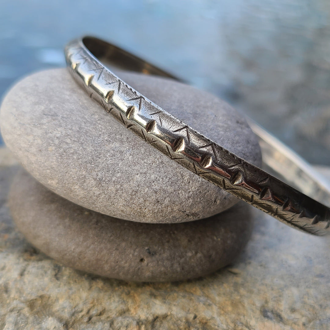 Pair of Old Silver online Berber Bangles with Stamped Sunburst Pattern