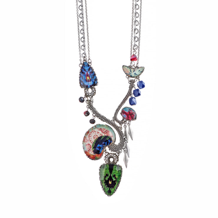 Ayala Bar Holiday Lights Pepita long necklace in bright blues, greens, red