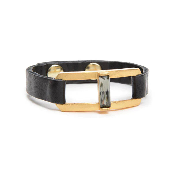 Rebel leather bracelet with 18kt gold finish rectangle