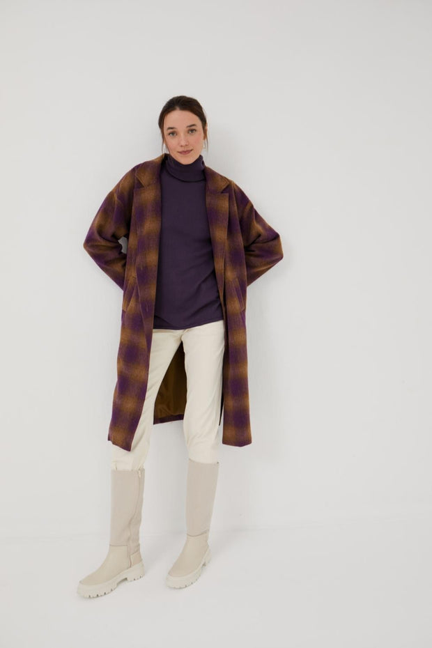 Mus & Bombon long checked 'Belena' coat with lapel collar
