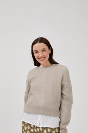 Mus & Bombon 'Engura' alpaca blend, boat collar with puffed sleeves sweater in taupe