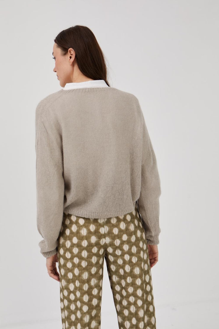 Mus & Bombon 'Engura' alpaca blend, boat collar with puffed sleeves sweater in taupe