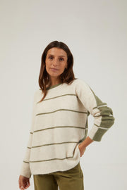 Mus & Bombon 'Guajar' long striped sweater, in beige or green