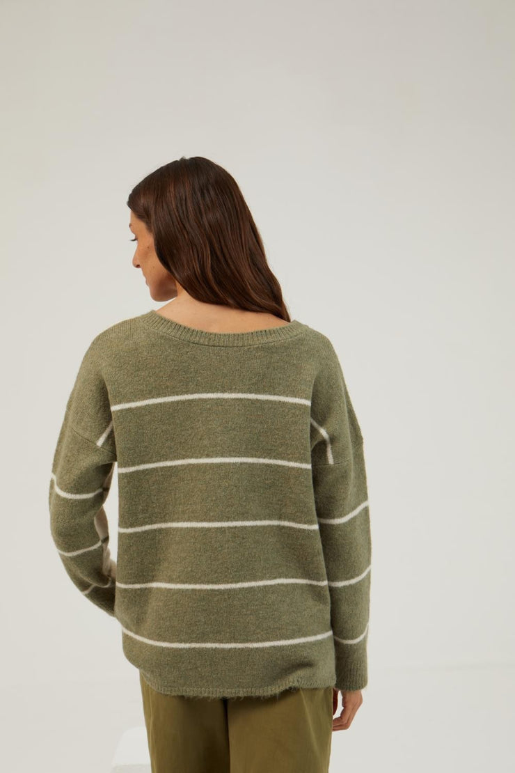 Mus & Bombon 'Guajar' long striped sweater, in beige or green