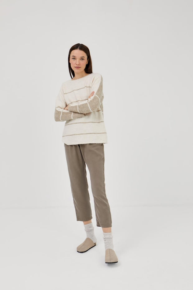 Mus & Bombon 'Guajar' long striped sweater, in beige or green