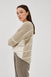 Mus & Bombon 'Guajar' long striped sweater, in beige or green