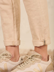 Cream cropped crinkle pant
