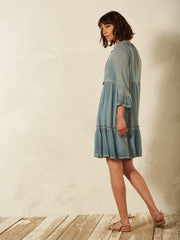 Light blue baby- doll dress in eco friendly viscose