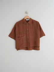Linen crop shirt in cinnamon