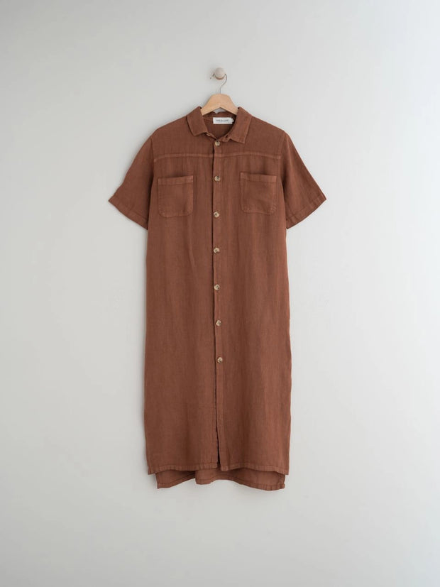 Linen shirt dress in Cinnamon