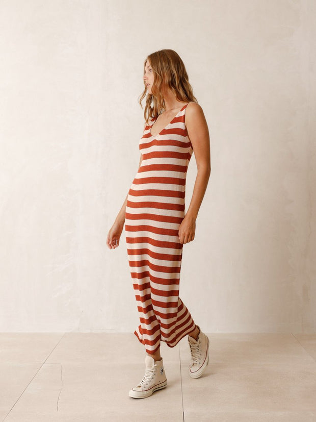 Striped knit terracotta dress