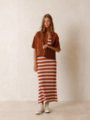 Striped knit terracotta dress