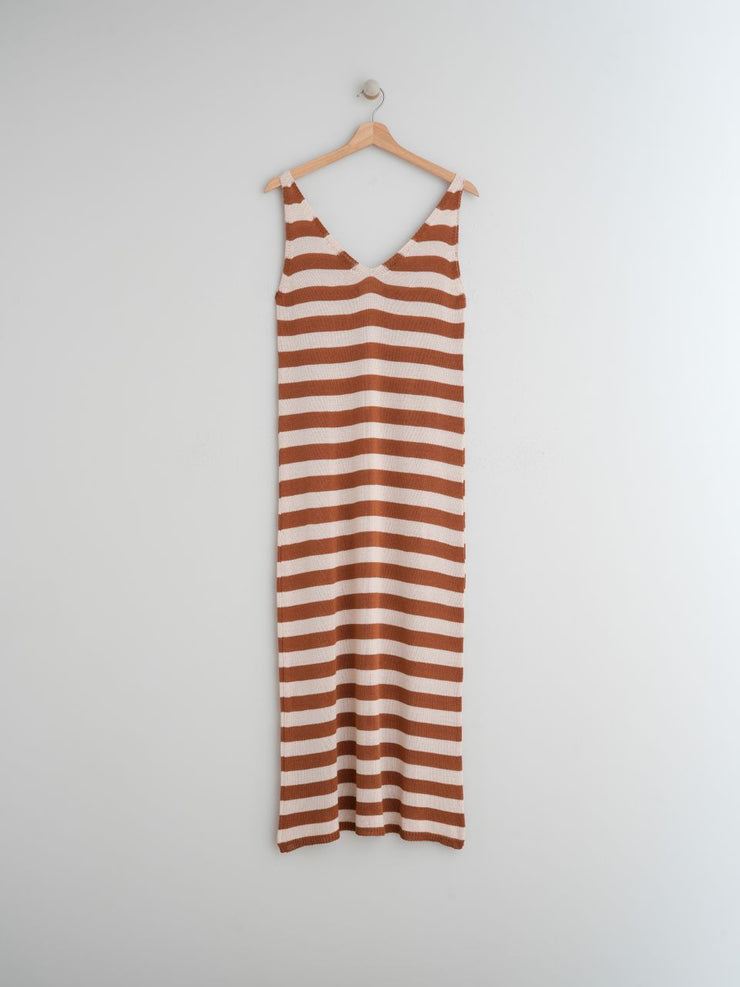 Striped knit terracotta dress