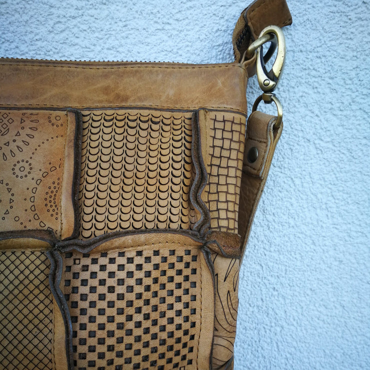 Leather Quilted Handbag Tobbaco