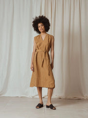 Sleeveless 100% linen pinstripe dress. Indi & cold.